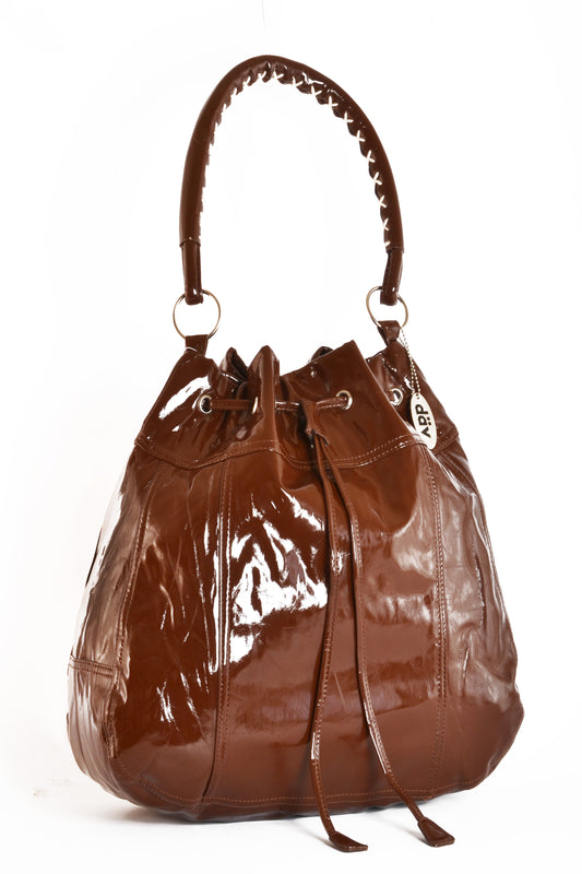 Large Vinyl Slouch Handbag Dark Brown