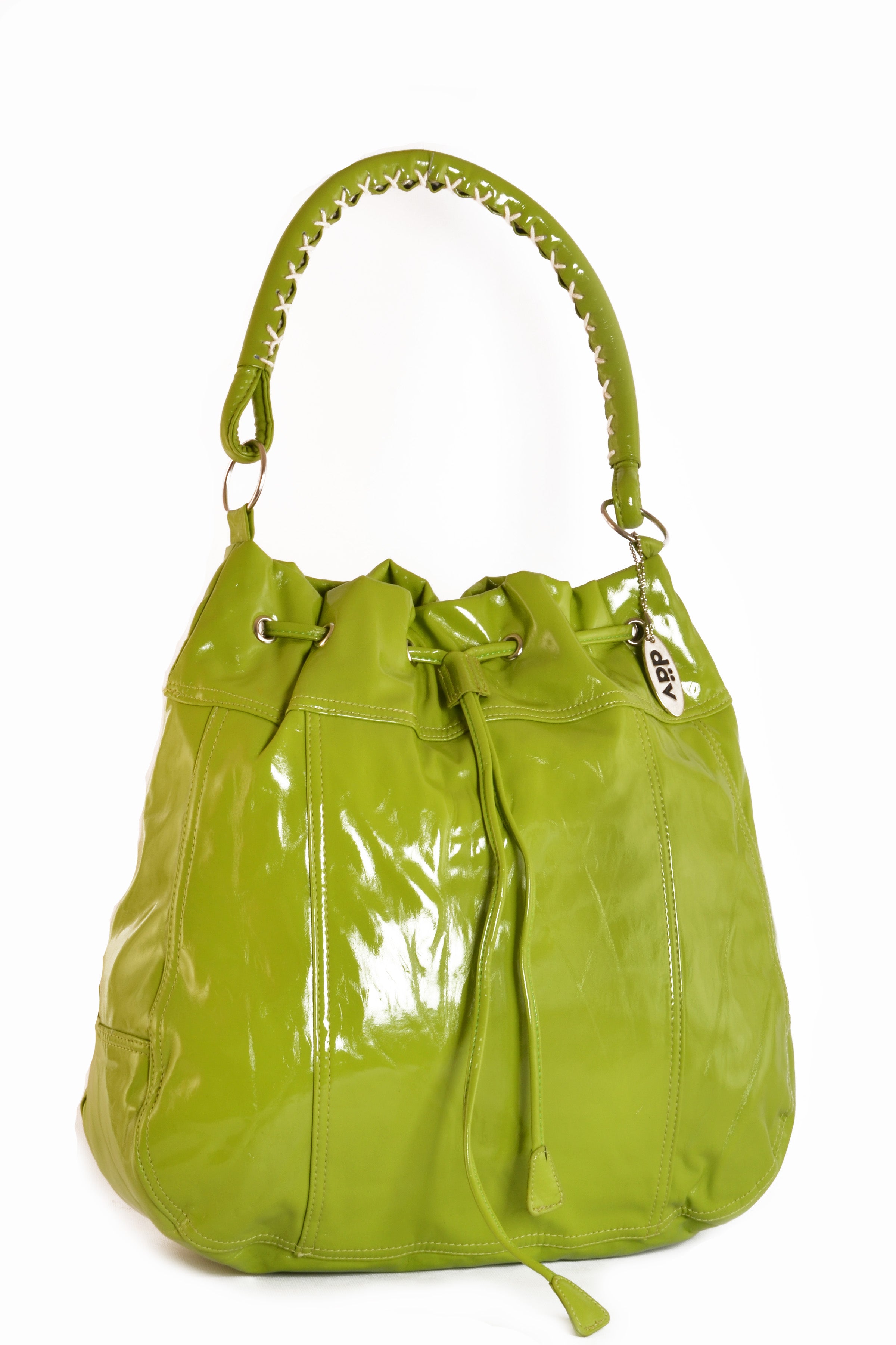 Large Vinyl Slouch Handbag Lime